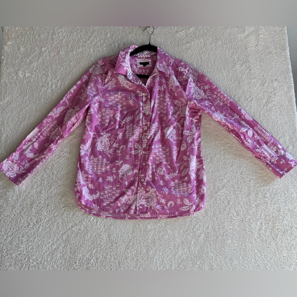 Talbots Button Down Floral Top Size Medium Pink & White